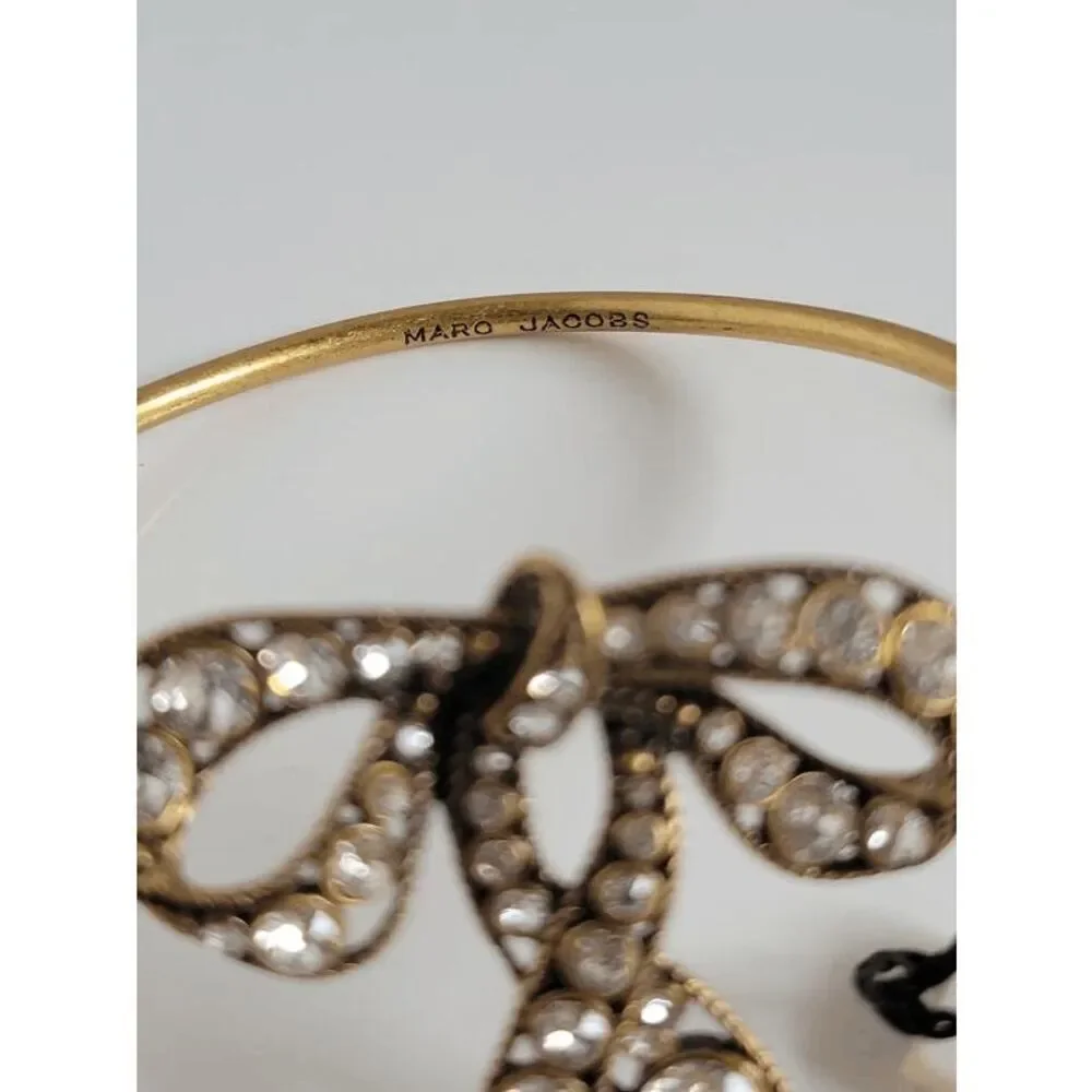 MARC JACOBS Swarovski Crystal Dazzling Bow Gold Hinged Bangle Bracelet NWT